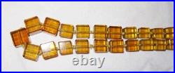 Vintage Art Deco Czech 40 Glass Bead Necklace Cut Glass Cube Gold Amber Knoted