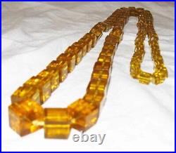 Vintage Art Deco Czech 40 Glass Bead Necklace Cut Glass Cube Gold Amber Knoted