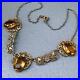 Vintage Art Deco Czech Amber Glass Filigree Brass Pendant Necklace