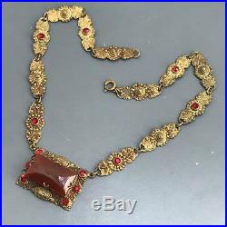 Vintage Art Deco Czech Carnelian Glass Necklace