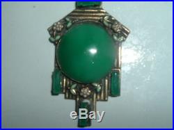 Vintage Art Deco Czech Chrysoprase Green Glass. And Enamel Brass Necklace
