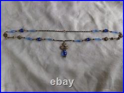 Vintage Art Deco Czech Era Blue Crystal Filigree Sautoir Opera Flapper Necklace