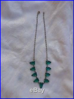 Vintage Art Deco Czech Era Emerald Green Faceted Open Back Crystal Necklace