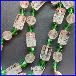 Vintage Art Deco Czech Etched Glass Crystal Bead Beaded Necklace