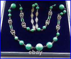 Vintage Art Deco Czech Glass Bead Necklace Peking / Satin Glass Ornate Neiger