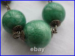 Vintage Art Deco Czech Glass Bead Necklace Peking / Satin Glass Ornate Neiger