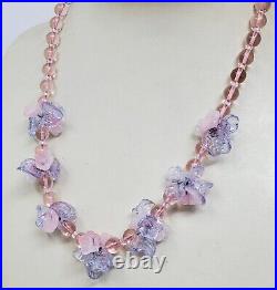 Vintage Art Deco Czech Glass Necklace Pink Purple Tiny Flower Beaded Choker 18
