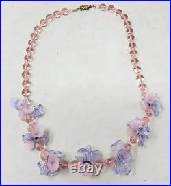 Vintage Art Deco Czech Glass Necklace Pink Purple Tiny Flower Beaded Choker 18