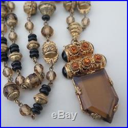 Vintage Art Deco Czech Glass Onyx Topaz Pendant Necklace