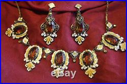Vintage Art Deco Czech Glass and Hungarian Style Enamel Necklace & Earring Set