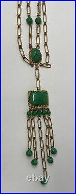 Vintage Art Deco Czech Green Mottled Peking Glass Festoon Collar Necklace