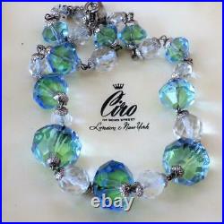 Vintage Art Deco Czech Necklace Faceted Bi Colour Uranium Vaseline Glass Bead