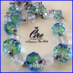 Vintage Art Deco Czech Necklace Faceted Bi Colour Uranium Vaseline Glass Bead