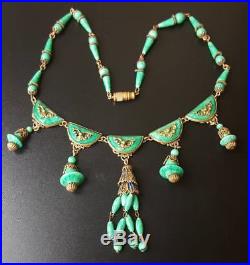 Vintage Art Deco Czech Neiger Bros Peking Glass Pendant Necklace