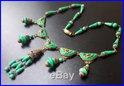 Vintage Art Deco Czech Neiger Bros Peking Glass Pendant Necklace