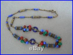 Vintage Art Deco Czech Neiger Brothers Necklace Colourful Glass Clusters