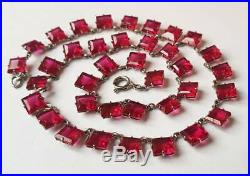 Vintage Art Deco Czech Open Back Cranberry Glass Necklace