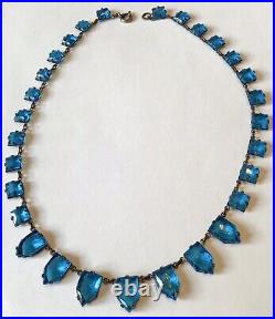 Vintage Art Deco Czech Open Back Vibrant Blue Paste Necklace