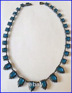 Vintage Art Deco Czech Open Back Vibrant Blue Paste Necklace