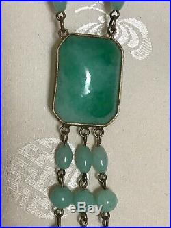 Vintage Art Deco Czech Peking Glass Necklace Sautoir Green