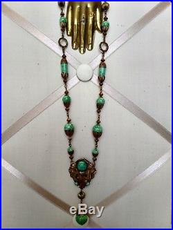 Vintage Art Deco Czech Peking Glass Pendant Necklace