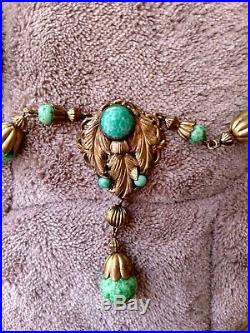 Vintage Art Deco Czech Peking Glass Pendant Necklace