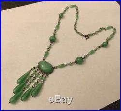 Vintage Art Deco Czech Peking Jade Glass Beads Dropper Necklace Maybe Neiger