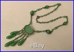Vintage Art Deco Czech Peking Jade Glass Beads Dropper Necklace Maybe Neiger