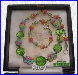 Vintage Art Deco Czech Satin Flower Uranium Beads Necklace Collector Pretty Gift