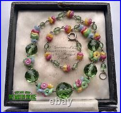 Vintage Art Deco Czech Satin Flower Uranium Beads Necklace Collector Pretty Gift