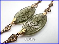 Vintage Art Deco Czechoslovakia Green Glass Necklace