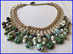 Vintage Art Deco Dangle Green Foil Glass Bead Bookchain Necklace