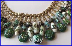 Vintage Art Deco Dangle Green Foil Glass Bead Bookchain Necklace
