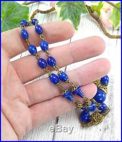 Vintage Art Deco Dark Blue Peking Glass Czech Neiger Style Necklace