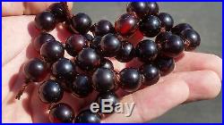 Vintage Art Deco Dark Marbled CHERRY AMBER BAKELITE Prayer Beads Necklace 56g