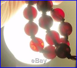 Vintage Art Deco Dark Marbled CHERRY AMBER BAKELITE Prayer Beads Necklace 56g