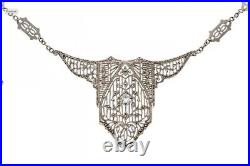 Vintage Art Deco Diamond necklace 10k White Gold
