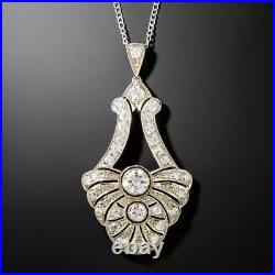Vintage Art Deco Diamond palmette Necklace In 925 Sterling Silver, Gift For Her