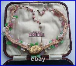 Vintage Art Deco Early Miriam Haskell Glass Flower Necklace Collector Bridal