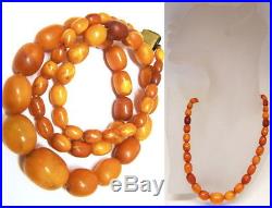 Vintage Art Deco Egg Yolk Butterscotch Amber Prayer Beads Graduated Necklace