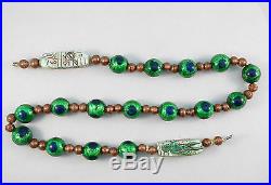 Vintage Art Deco Egyptian Revival Czech peacock eye glass beads necklace