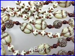 Vintage Art Deco Egyptian Revival Max Neiger White Glass Scarab Bead Necklace
