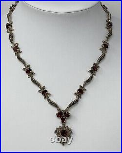 Vintage Art Deco Elegant Spectacular Sterling Silver Marcasite Garnet Necklace