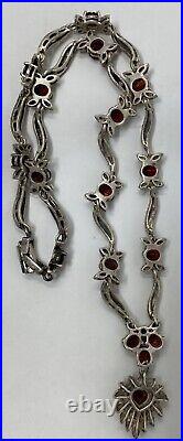 Vintage Art Deco Elegant Spectacular Sterling Silver Marcasite Garnet Necklace