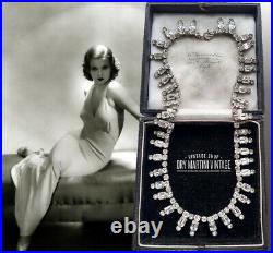 Vintage Art Deco Emerald Cut Diamond Rhinestone Riviere Necklace Bridgerton Gift