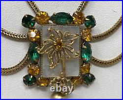 Vintage Art Deco Emerald Green Topaz Rhinestone Festoon Swag Necklace