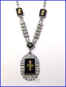 Vintage Art Deco Enamel Necklace, 1930's Vintage Jewelry