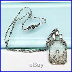 Vintage Art Deco Era Sterling Silver & Camphor Glass Necklace