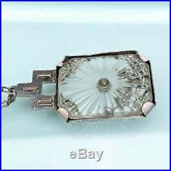 Vintage Art Deco Era Sterling Silver & Camphor Glass Necklace