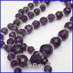Vintage Art Deco Faceted Amethyst Rock Crystal Bead Beaded Necklace